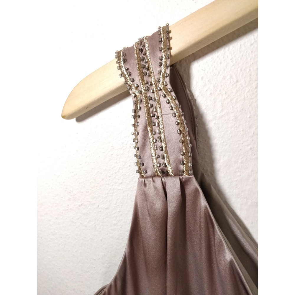 Adrianna Papell Tan 100% Silk Embellished Sleeveless Cocktail Sheath Dress 12 - Picture 4 of 9